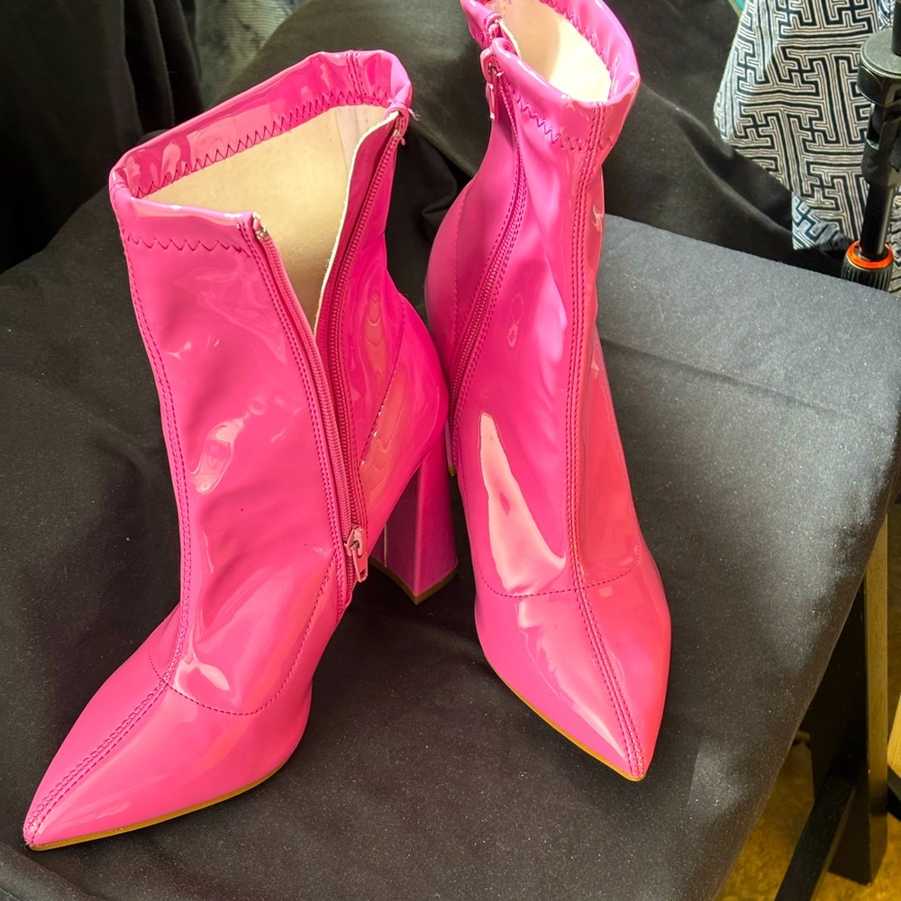 Pink High Heeled Ankle Boots